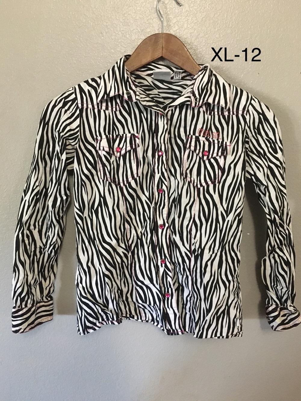 Cruel Girl Black & White Zebra Button-Down Shirt with Pink Accents
